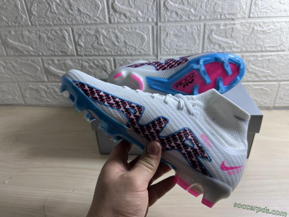 Nike Air Zoom Mercurial Superfly 9 Elite FG High-Tops Football Boots - White/Blue/Pink