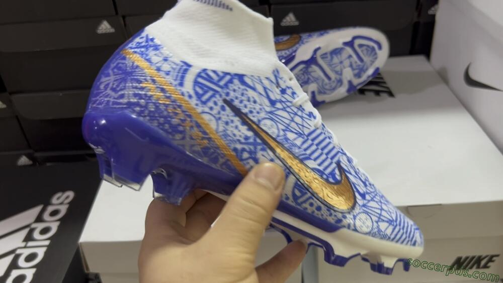 Nike Air Zoom Mercurial Superfly 9 Elite FG High-Tops Football Boots - White/Blue/Red