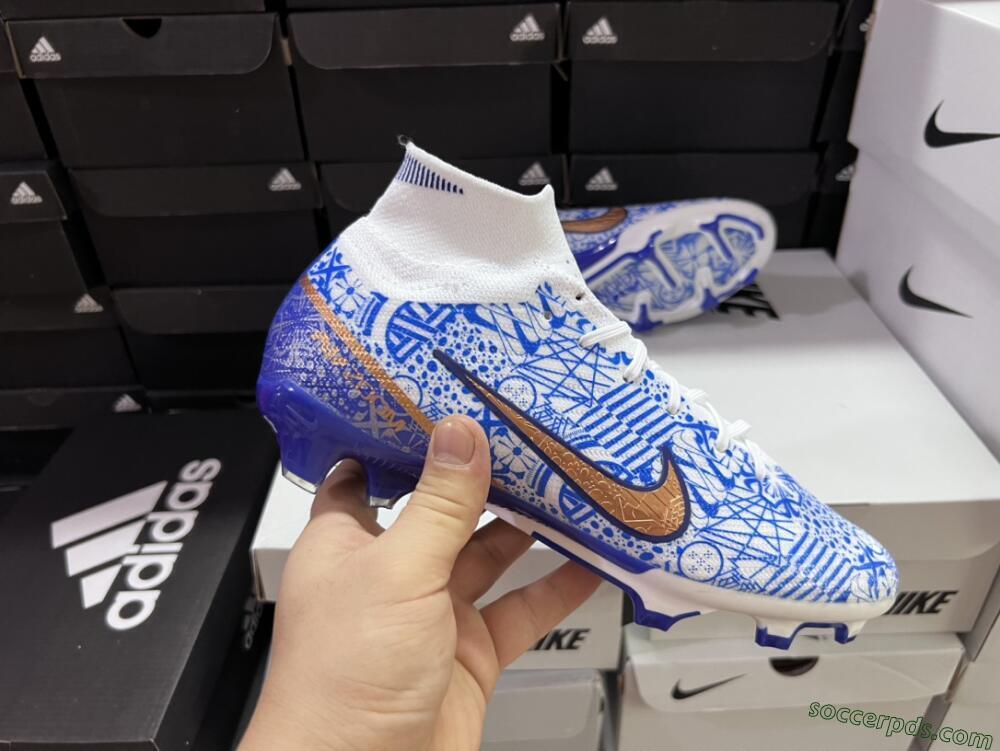 Nike Air Zoom Mercurial Superfly 9 Elite FG High-Tops Football Boots - White/Blue/Red