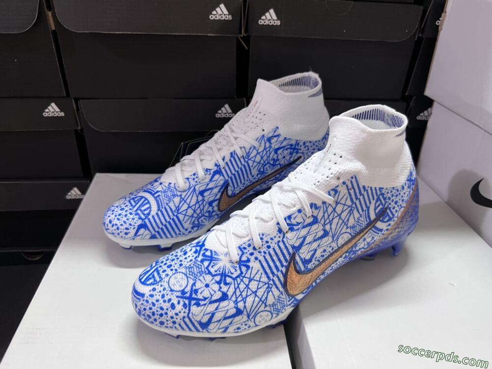 Nike Air Zoom Mercurial Superfly 9 Elite FG High-Tops Football Boots - White/Blue/Red