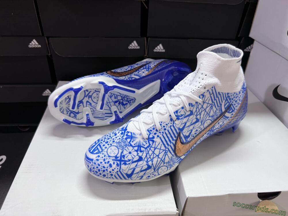 Nike Air Zoom Mercurial Superfly 9 Elite FG High-Tops Football Boots - White/Blue/Red