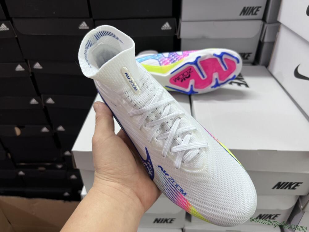 Nike Air Zoom Mercurial Superfly 9 Elite FG High-Tops Football Boots - White/Pink/Blue