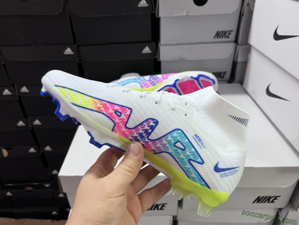 Nike Air Zoom Mercurial Superfly 9 Elite FG High-Tops Football Boots - White/Pink/Blue