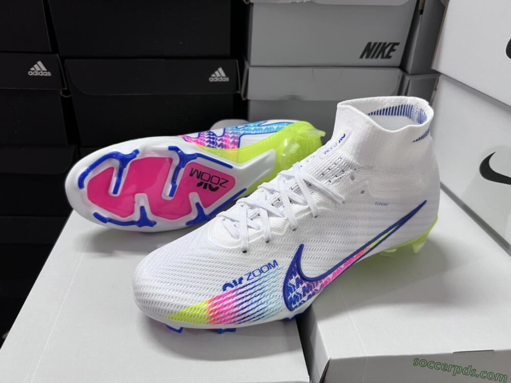 Nike Air Zoom Mercurial Superfly 9 Elite FG High-Tops Football Boots - White/Pink/Blue