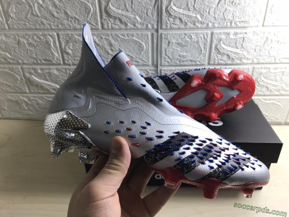 Adidas Predator Freak+ FG High-Tops Football Boots - Silver/Black/Blue/Red