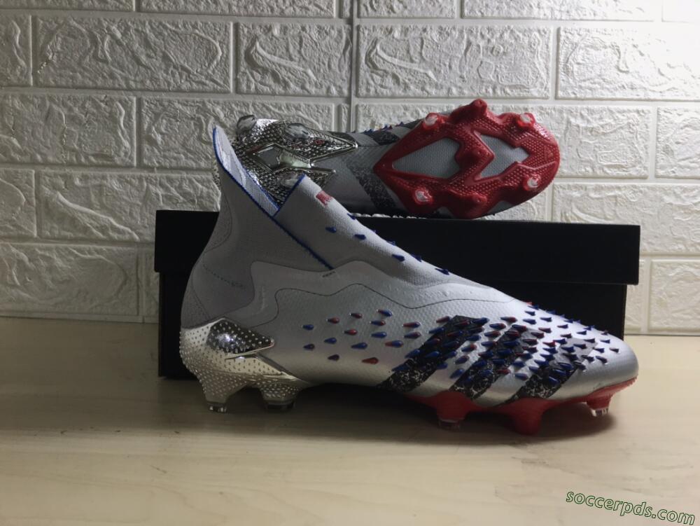 Adidas Predator Freak+ FG High-Tops Football Boots - Silver/Black/Blue/Red