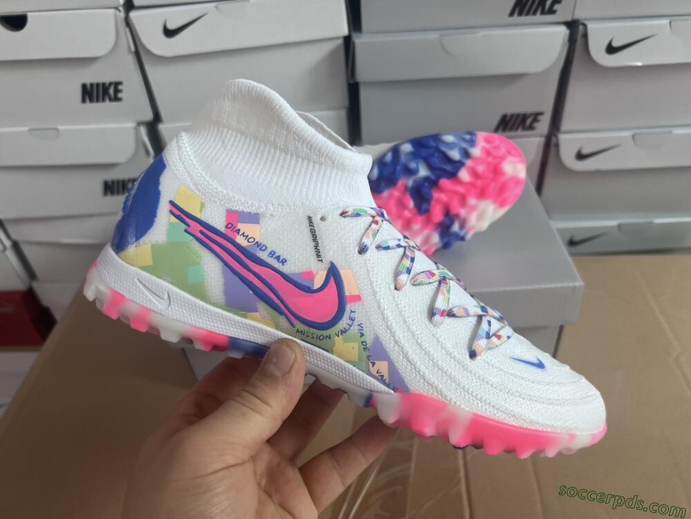 Nike Phantom Luna 2 Elite TF High-Tops Football Shoes - White/Pink/Blue