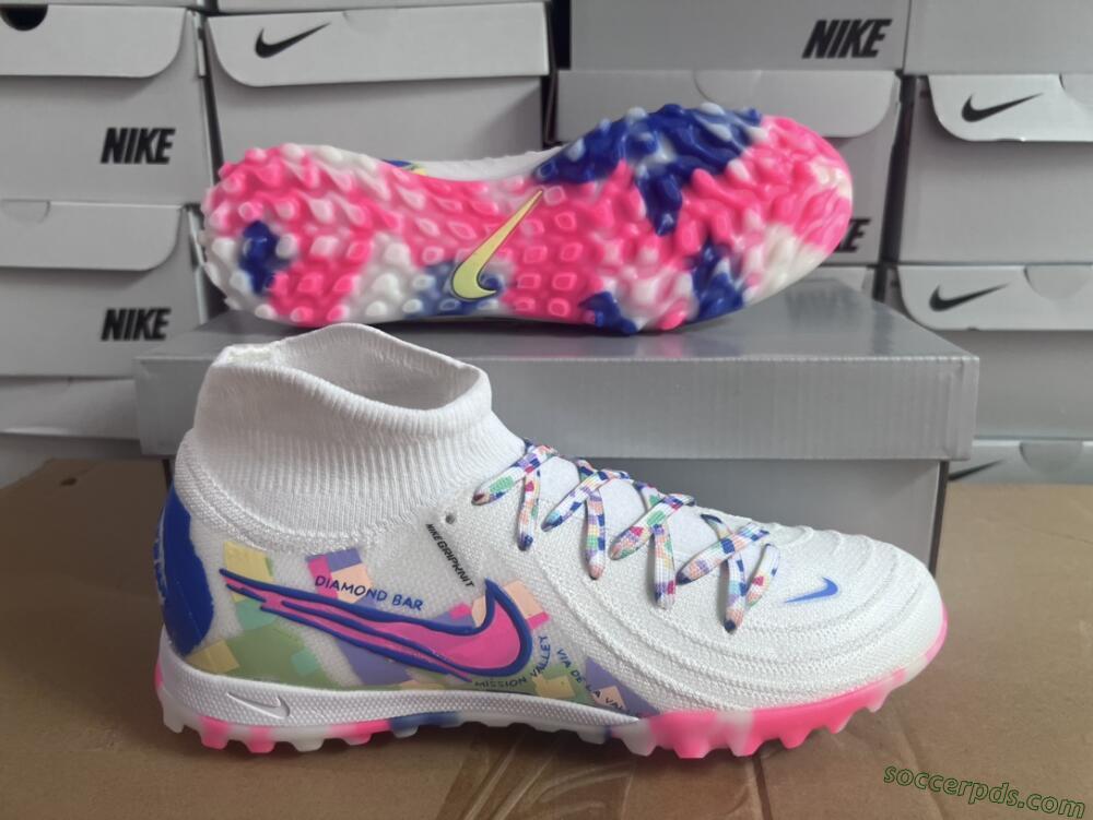 Nike Phantom Luna 2 Elite TF High-Tops Football Shoes - White/Pink/Blue