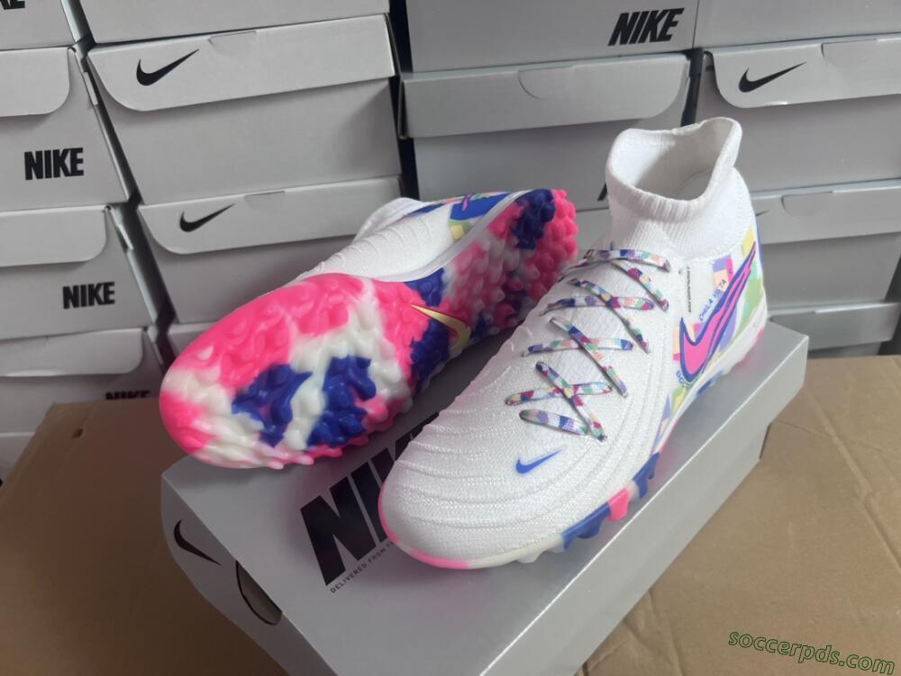 Nike Phantom Luna 2 Elite TF High-Tops Football Shoes - White/Pink/Blue