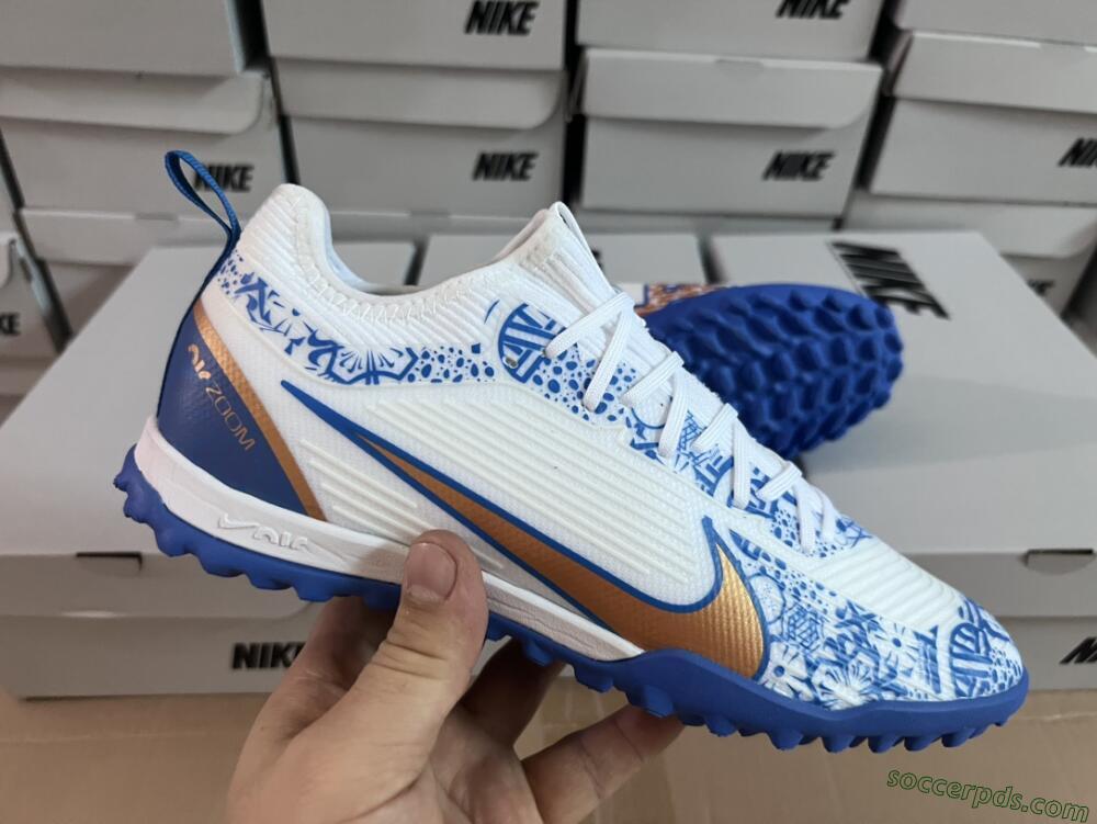 Nike Air Zoom Mercurial Vapor 15 Pro TF Low-Tops Football Shoes - White/Blue/Gold