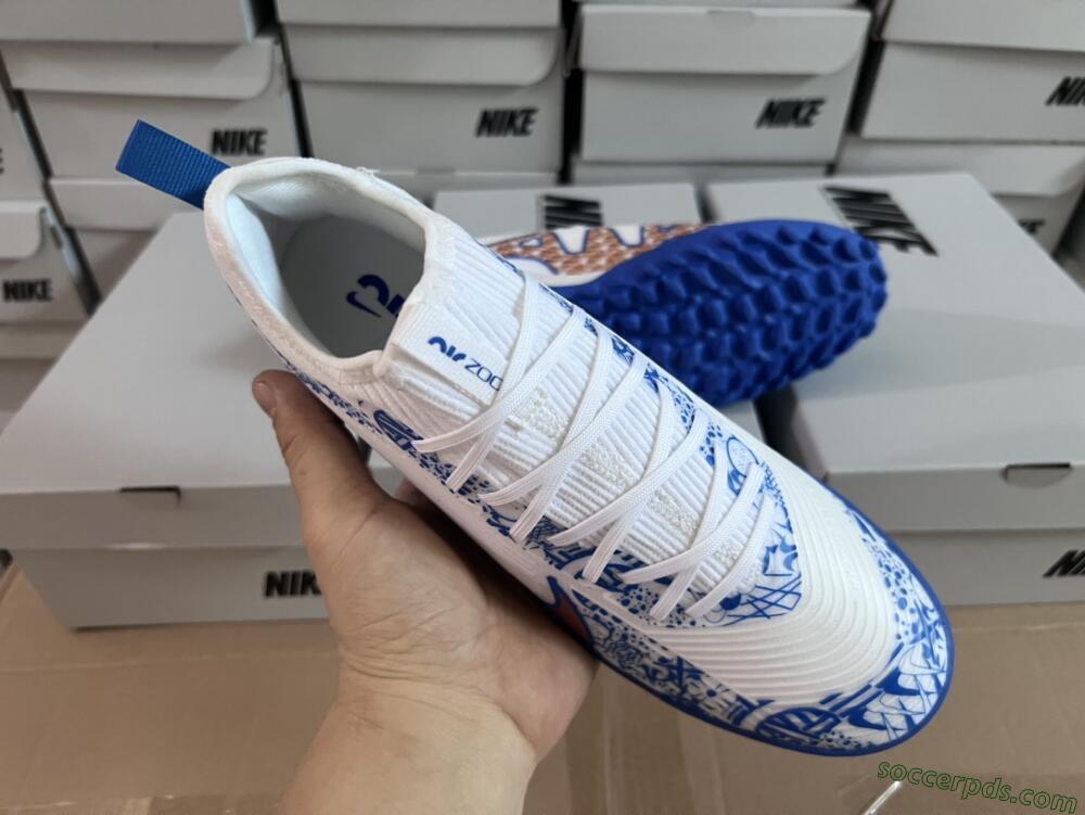 Nike Air Zoom Mercurial Vapor 15 Pro TF Low-Tops Football Shoes - White/Blue/Gold