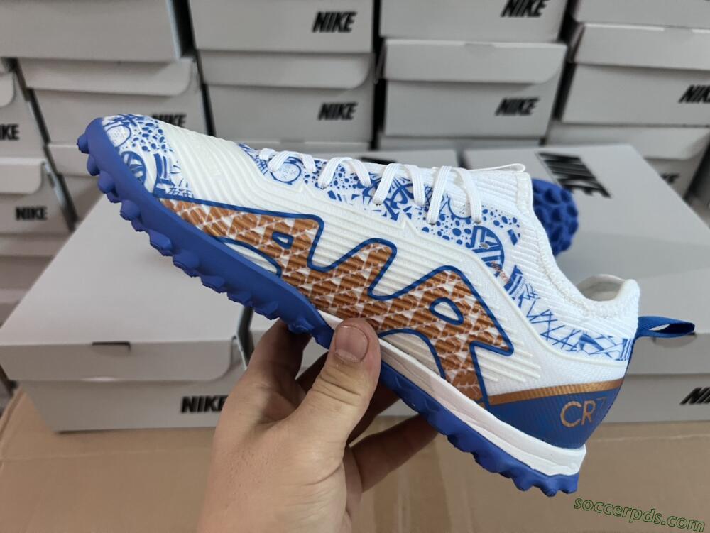 Nike Air Zoom Mercurial Vapor 15 Pro TF Low-Tops Football Shoes - White/Blue/Gold