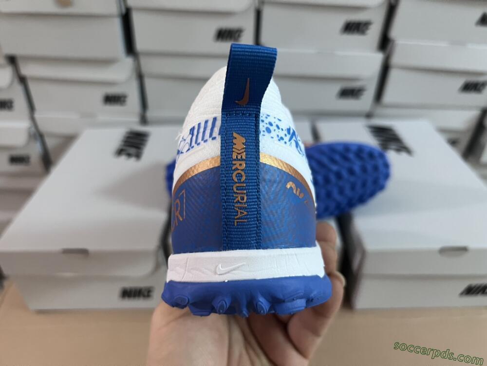 Nike Air Zoom Mercurial Vapor 15 Pro TF Low-Tops Football Shoes - White/Blue/Gold