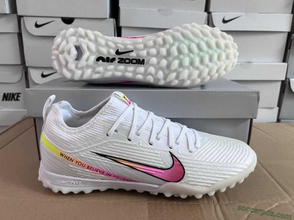 Nike Air Zoom Mercurial Vapor 15 Elite TF Low-Tops Football Shoes - White/Black/Pink