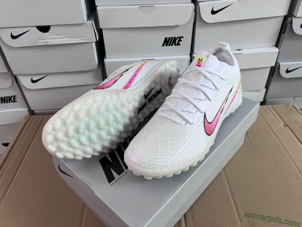 Nike Air Zoom Mercurial Vapor 15 Elite TF Low-Tops Football Shoes - White/Black/Pink