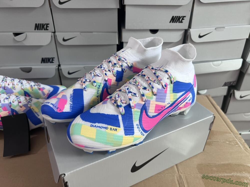 Nike Air Zoom Mercurial Superfly 9 Elite FG High-Tops Football Boots - White/Rainbow