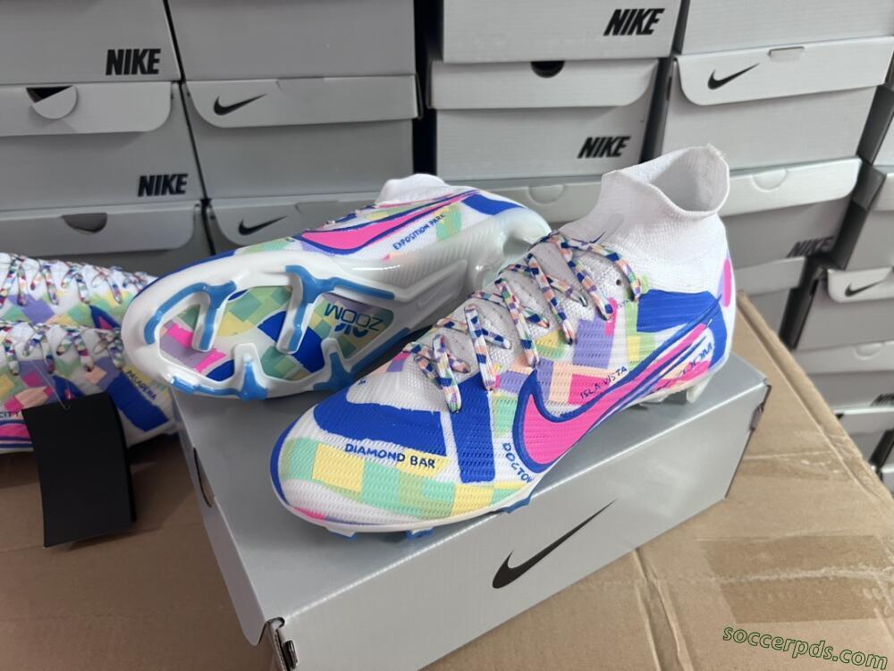 Nike Air Zoom Mercurial Superfly 9 Elite FG High-Tops Football Boots - White/Rainbow
