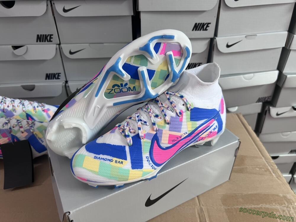 Nike Air Zoom Mercurial Superfly 9 Elite FG High-Tops Football Boots - White/Rainbow