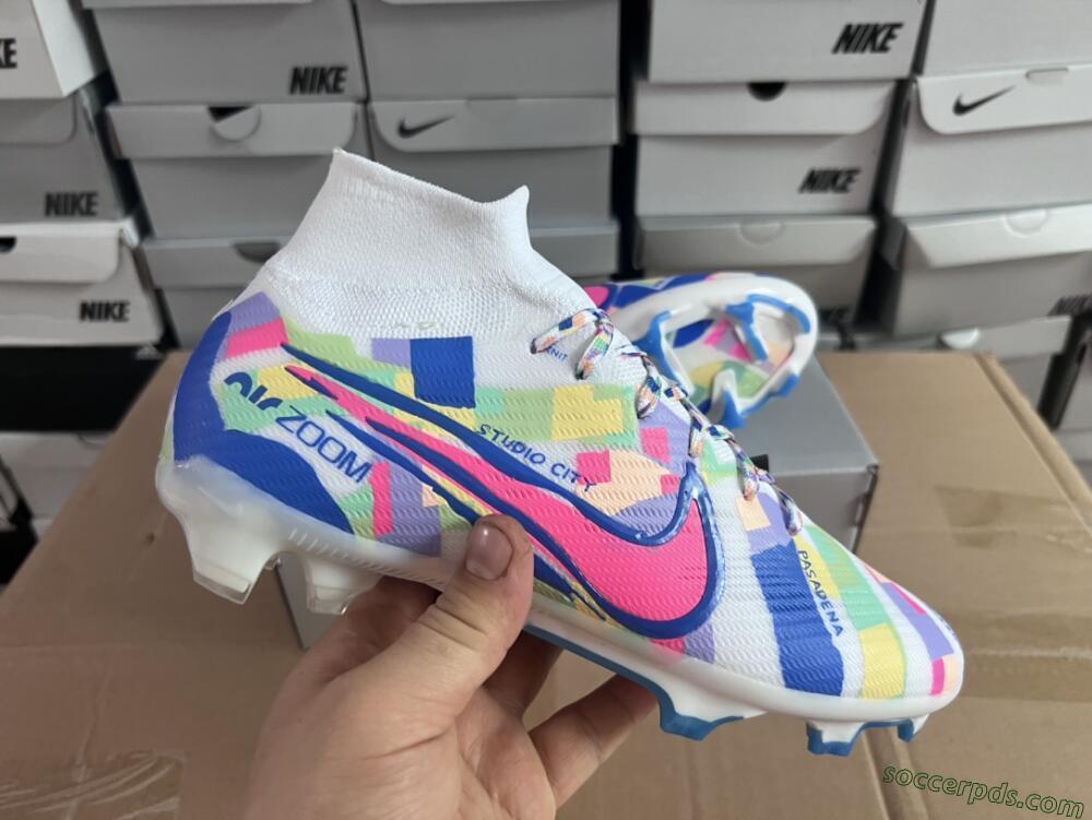Nike Air Zoom Mercurial Superfly 9 Elite FG High-Tops Football Boots - White/Rainbow