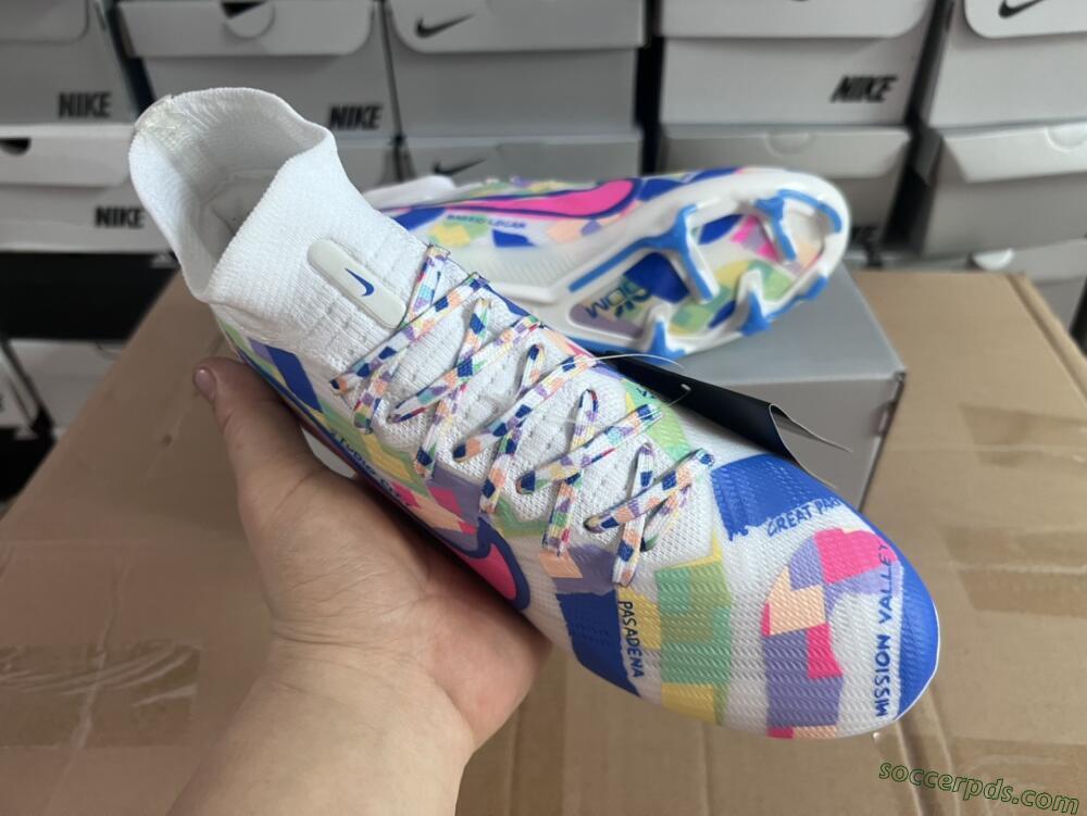 Nike Air Zoom Mercurial Superfly 9 Elite FG High-Tops Football Boots - White/Rainbow