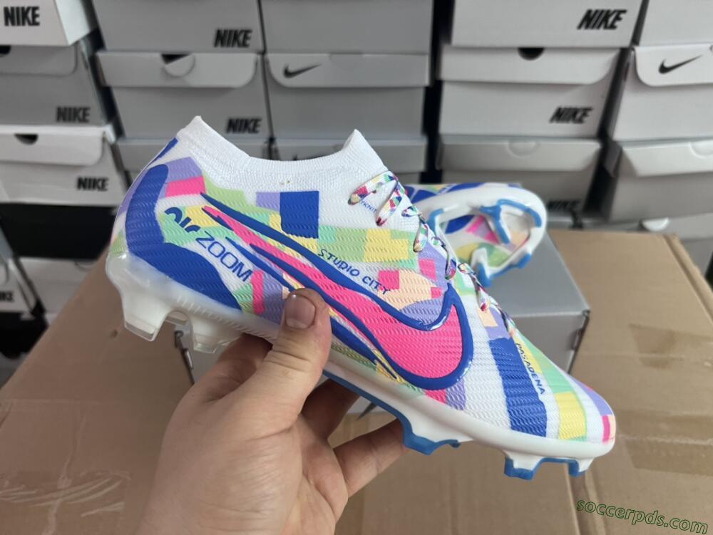 Nike Air Zoom Mercurial Vapor 15 Elite FG Low-Tops Football Boots - Beige/Blue/Yellow/Pink