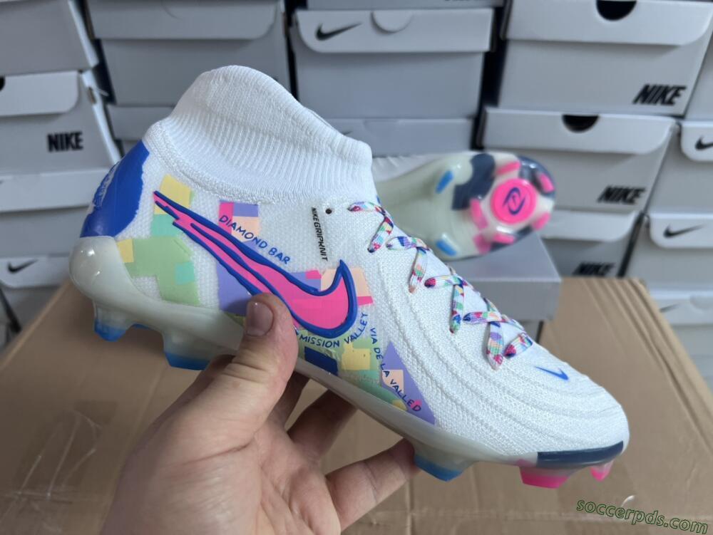 Nike Phantom Luna Elite NU FG High-Tops Football Boots - Beige/Blue/Yellow/Pink