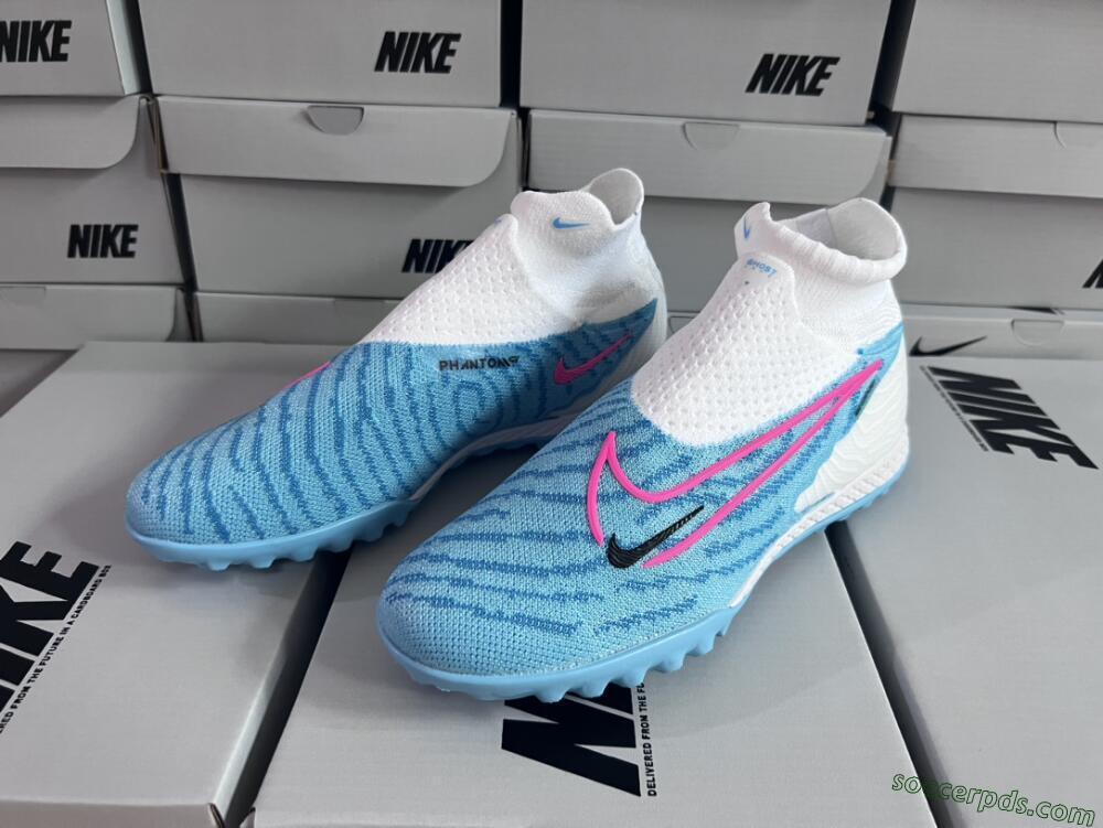 Nike Phantom GX Elite DF Link TF High-Tops Football Shoes - White/Blue/Pink