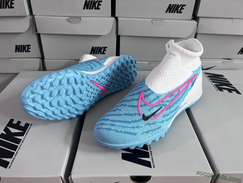 Nike Phantom GX Elite DF Link TF High-Tops Football Shoes - White/Blue/Pink