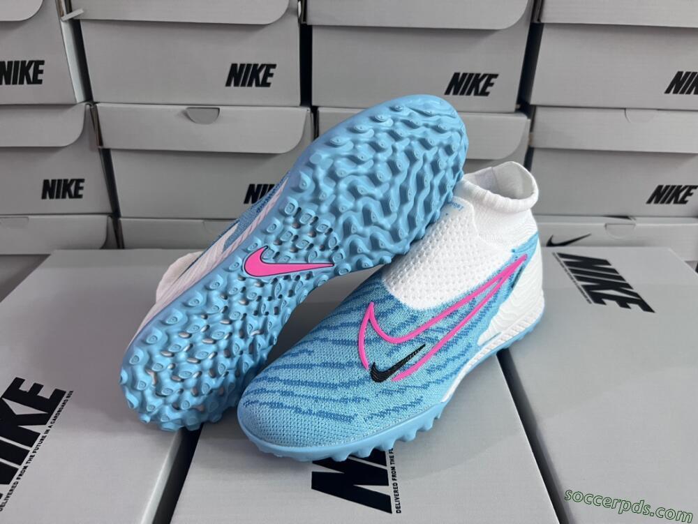 Nike Phantom GX Elite DF Link TF High-Tops Football Shoes - White/Blue/Pink