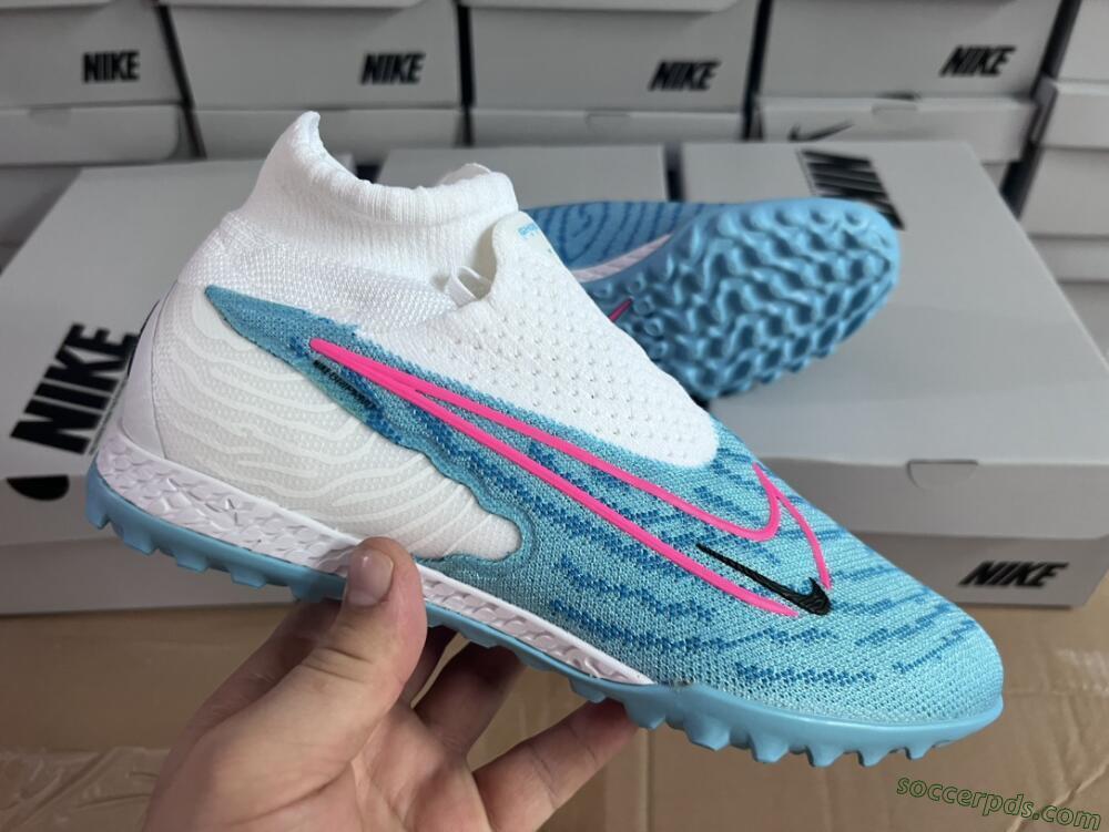 Nike Phantom GX Elite DF Link TF High-Tops Football Shoes - White/Blue/Pink