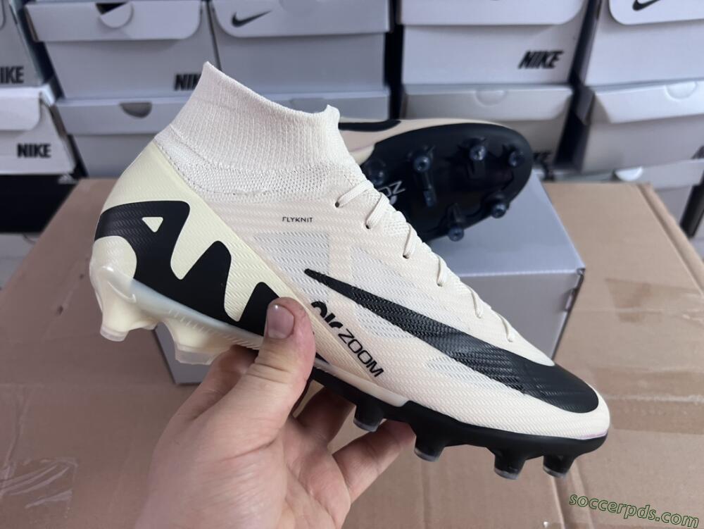Nike Air Zoom Mercurial Superfly 9 Elite AG High-Tops Football Boots - Beige/Black/White