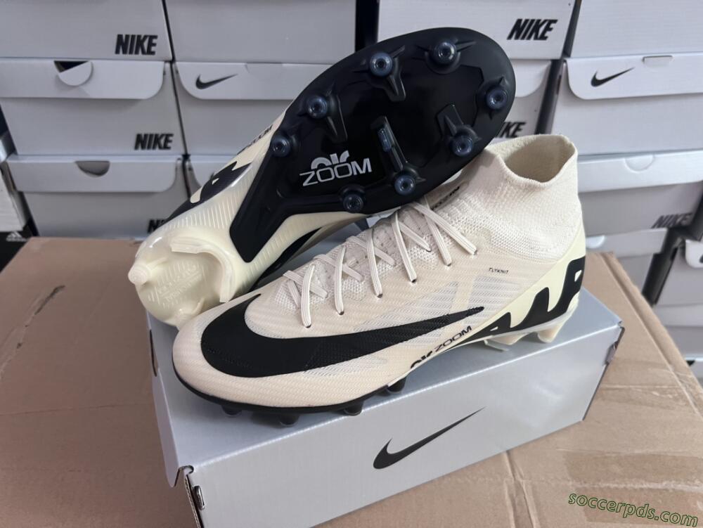 Nike Air Zoom Mercurial Superfly 9 Elite AG High-Tops Football Boots - Beige/Black/White