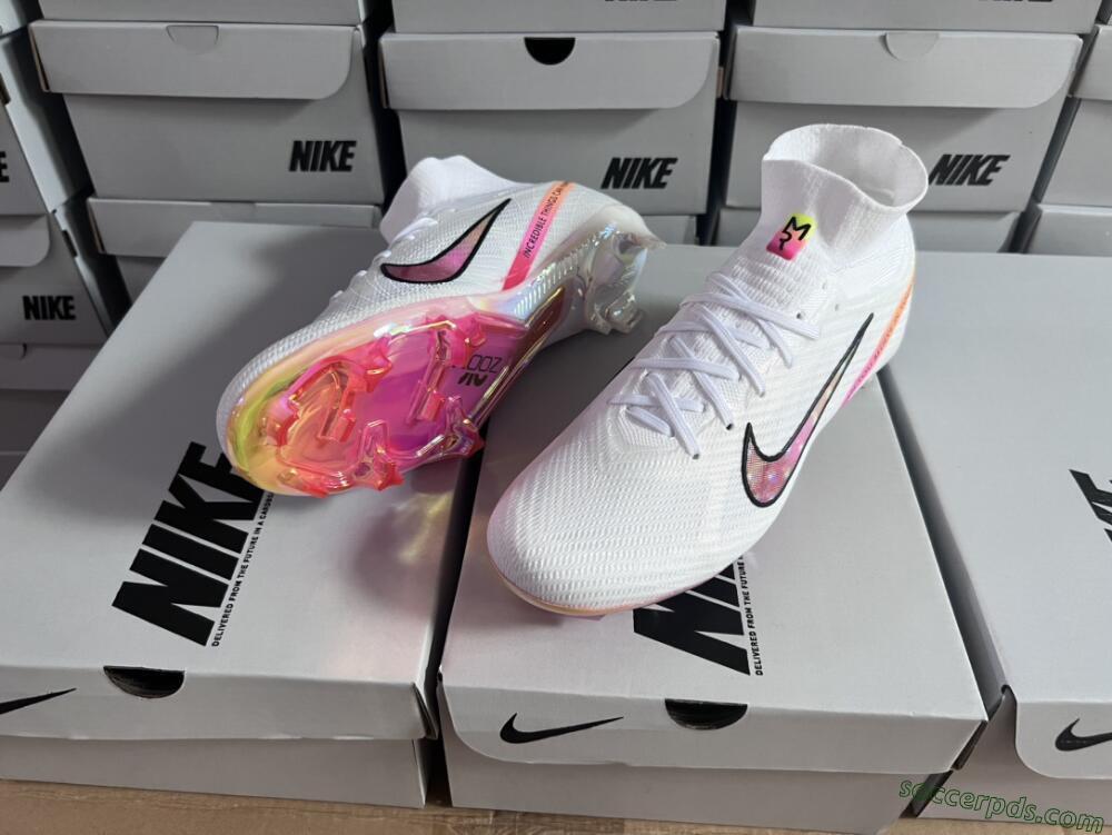 Nike Air Zoom Mercurial Superfly 9 Elite FG High-Tops Football Boots - White/Pink/Black/Yellow/Gold