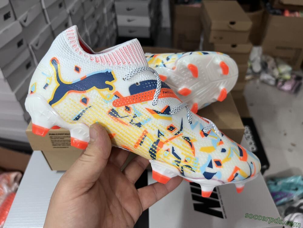 Puma Future FG Low-Tops Football Boots - White/Red/Yellow/Blue/Pink