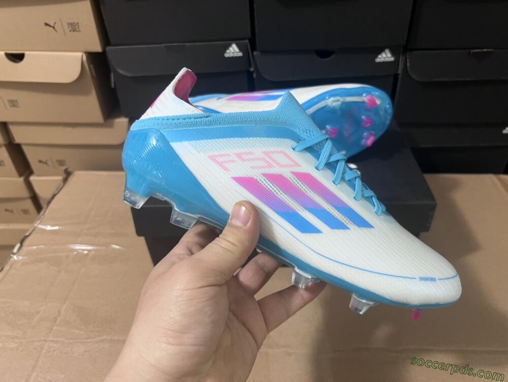 Adidas F50 Adizero FG Low-Tops Football Boots - White/Blue/Pink