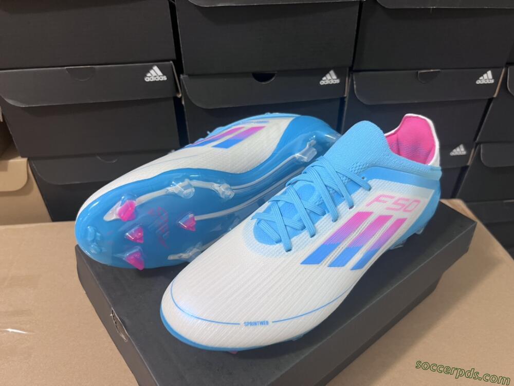 Adidas F50 Adizero FG Low-Tops Football Boots - White/Blue/Pink