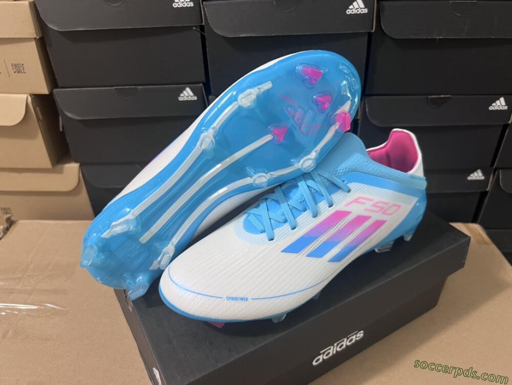 Adidas F50 Adizero FG Low-Tops Football Boots - White/Blue/Pink