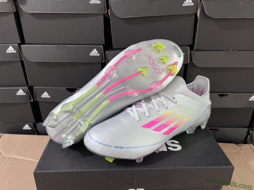 Adidas F50 Adizero FG Low-Tops Football Boots - Silver/Yellow/Pink