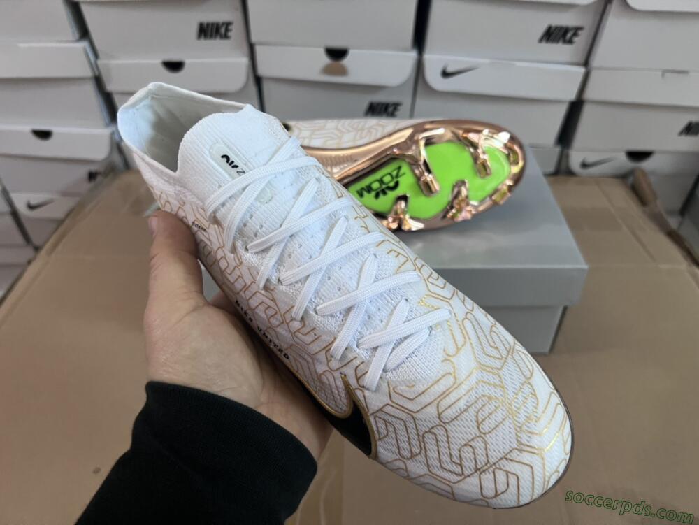 Nike Air Zoom Mercurial Vapor 15 Elite FG Low-Tops Football Boots - White/Gold/Black