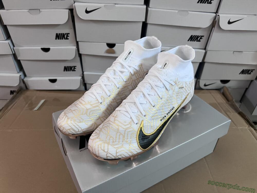 Nike Air Zoom Mercurial Superfly 9 Elite MR FG High-Tops Football Boots - White/Black/Gold