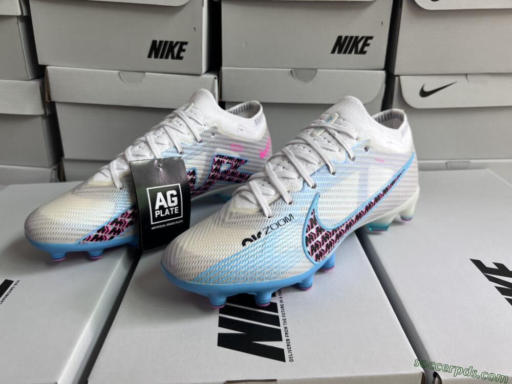 Nike Air Zoom Mercurial Vapor 15 Elite AG Low-Tops Football Boots - White/Blue/Pink