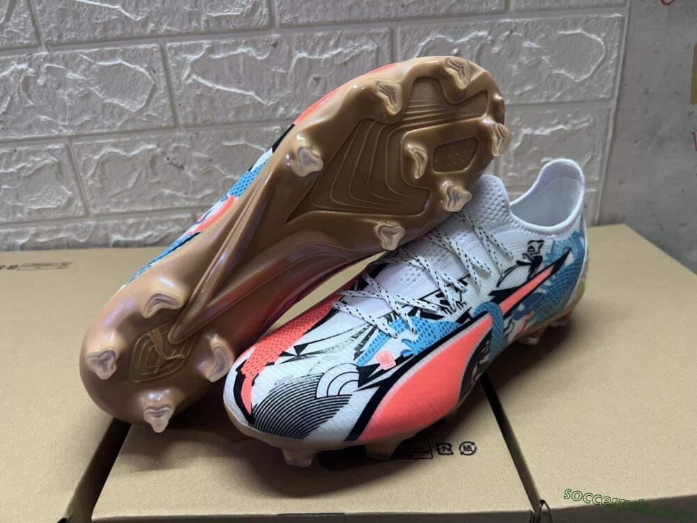 Puma Ultra Ultimate FG Low-Tops Football Boots - White/Black/Blue/Orange