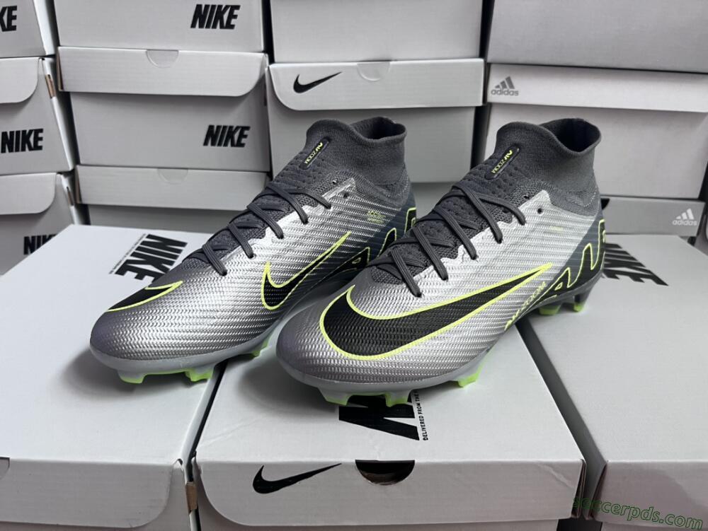 Nike Air Zoom Mercurial Superfly 9 Elite FG High-Tops Football Boots - Silver/Grey/Green