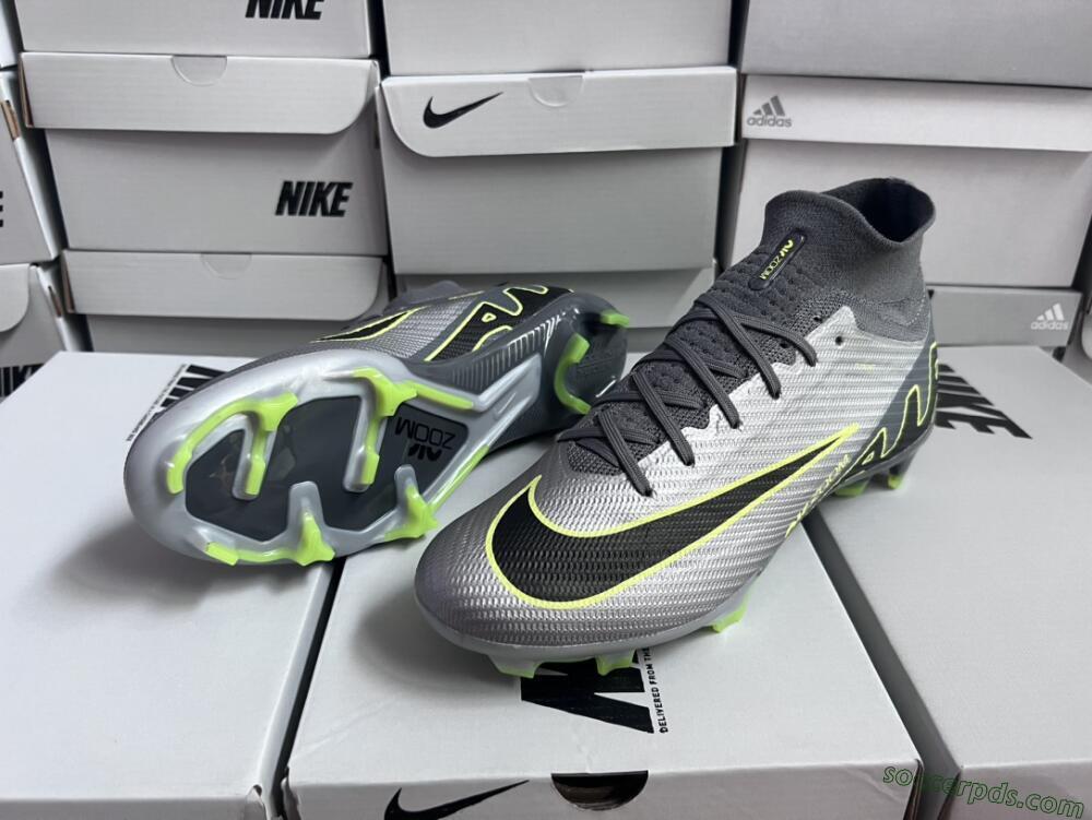 Nike Air Zoom Mercurial Superfly 9 Elite FG High-Tops Football Boots - Silver/Grey/Green