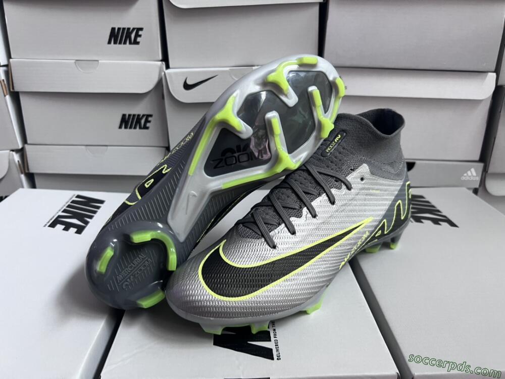 Nike Air Zoom Mercurial Superfly 9 Elite FG High-Tops Football Boots - Silver/Grey/Green