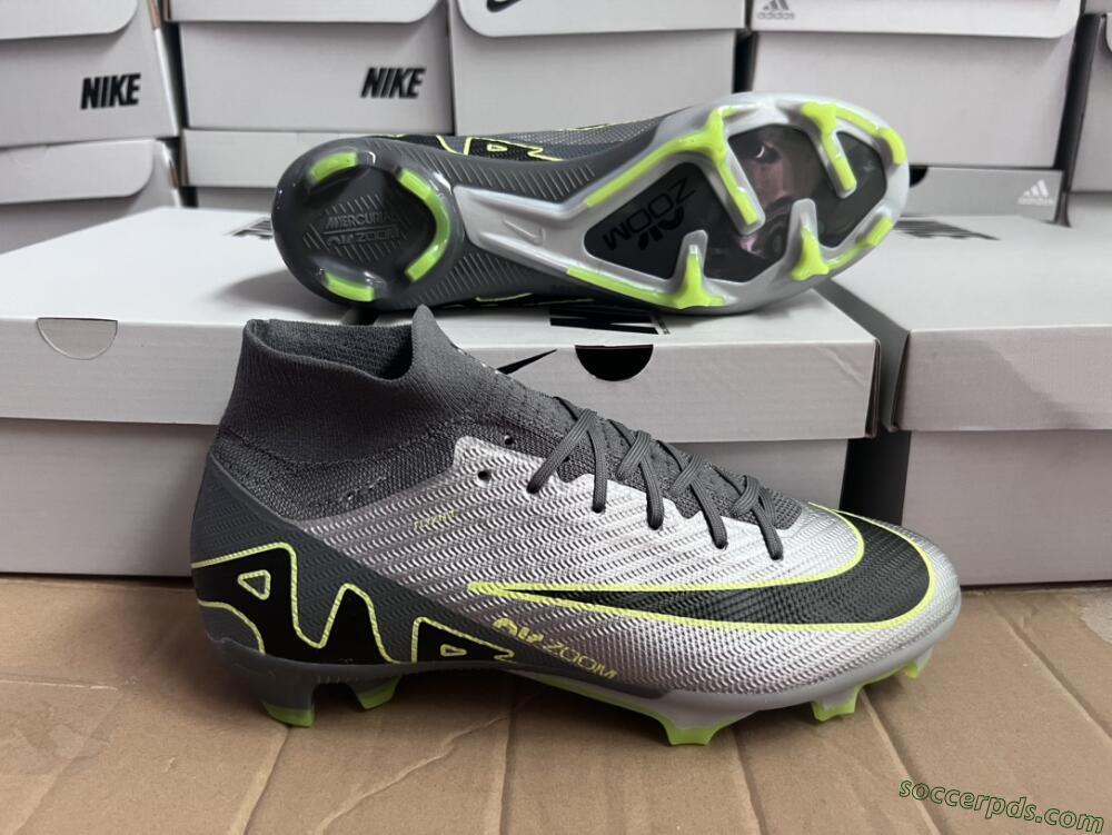 Nike Air Zoom Mercurial Superfly 9 Elite FG High-Tops Football Boots - Silver/Grey/Green