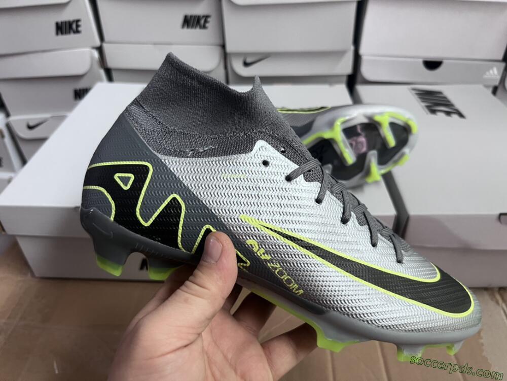 Nike Air Zoom Mercurial Superfly 9 Elite FG High-Tops Football Boots - Silver/Grey/Green