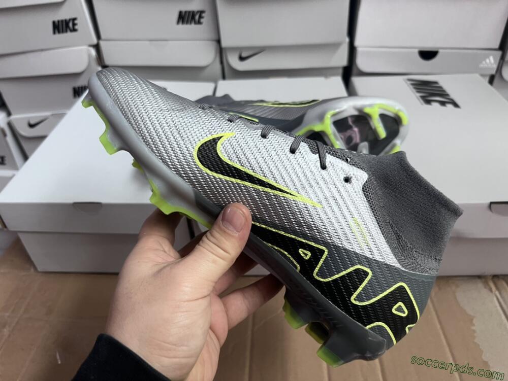Nike Air Zoom Mercurial Superfly 9 Elite FG High-Tops Football Boots - Silver/Grey/Green