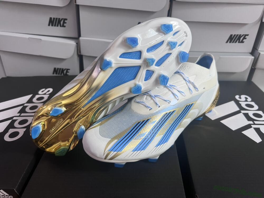 Adidas X Crazyfast.1 FG Low-Tops Football Boots - White/Blue/Gold