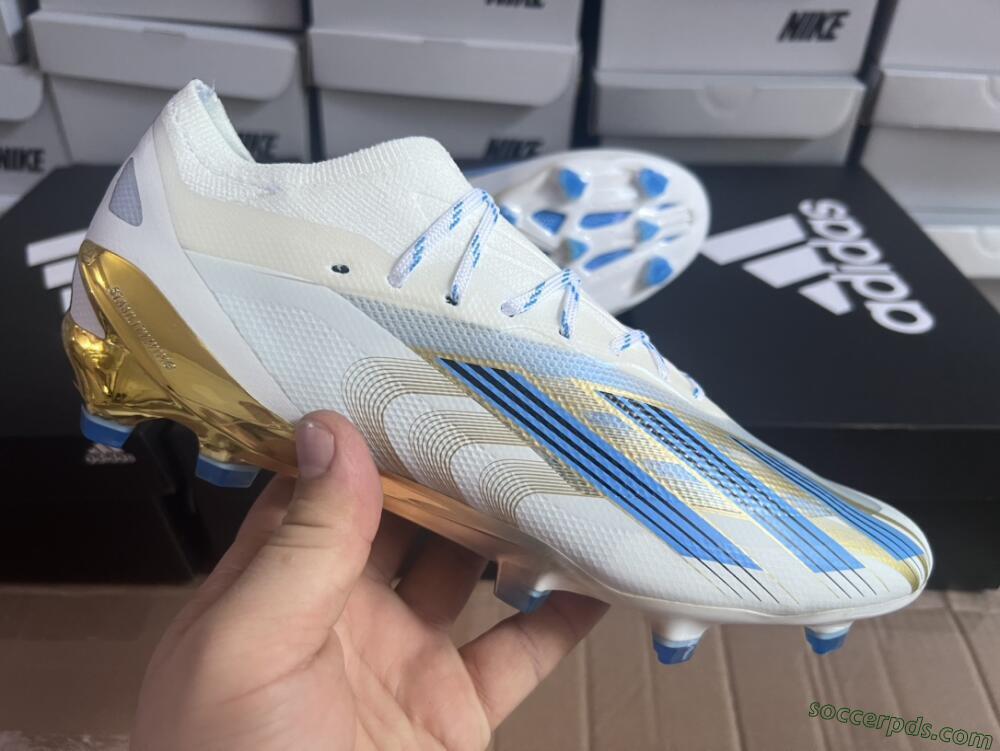 Adidas X Crazyfast.1 FG Low-Tops Football Boots - White/Blue/Gold